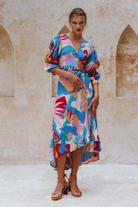 Set Sail Puff Sleeve Wrap Cotton Dress (Sale)