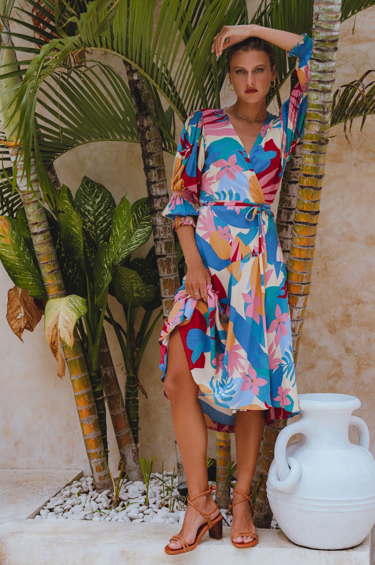 Set Sail Puff Sleeve Wrap Cotton Dress (Sale)