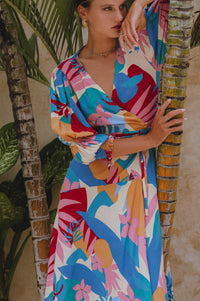 Set Sail Puff Sleeve Wrap Cotton Dress (Sale)