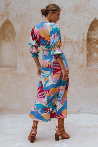 Set Sail Puff Sleeve Wrap Cotton Dress (Sale)