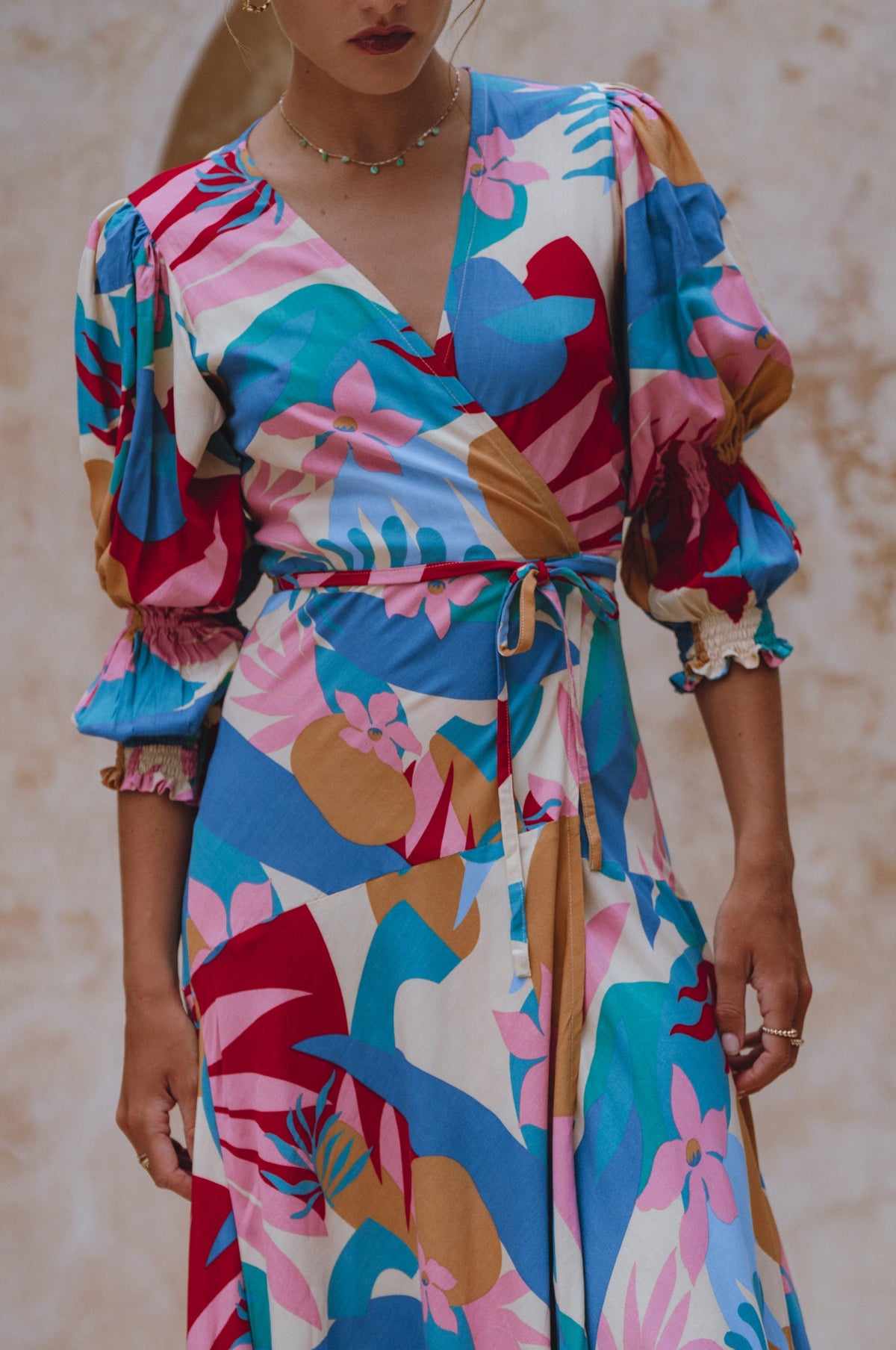 Set Sail Puff Sleeve Wrap Cotton Dress (Sale)