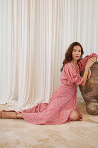 Set Sail Puff Sleeve Wrap Cotton Dress (Sale)