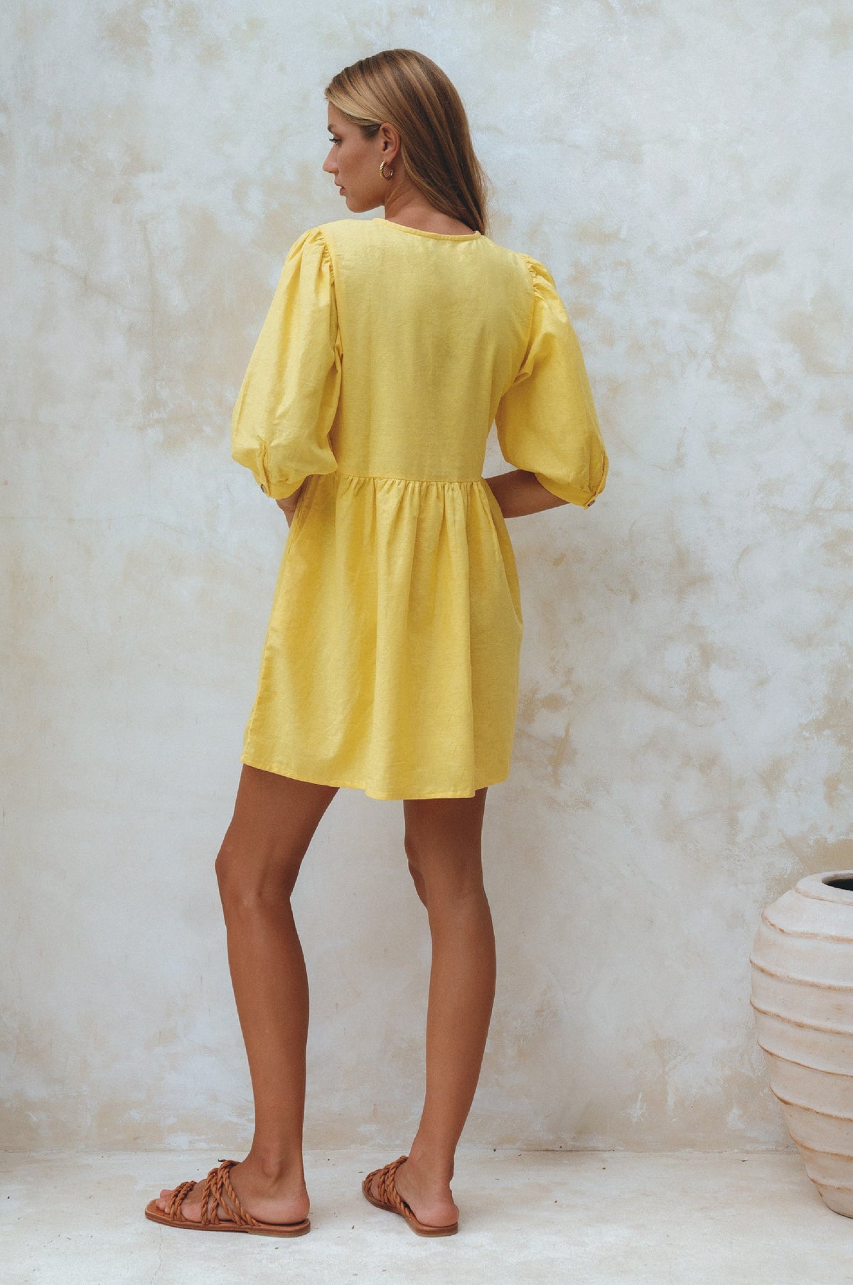 Beatrice Puff Sleeve Linen Mini Dress (Sale)