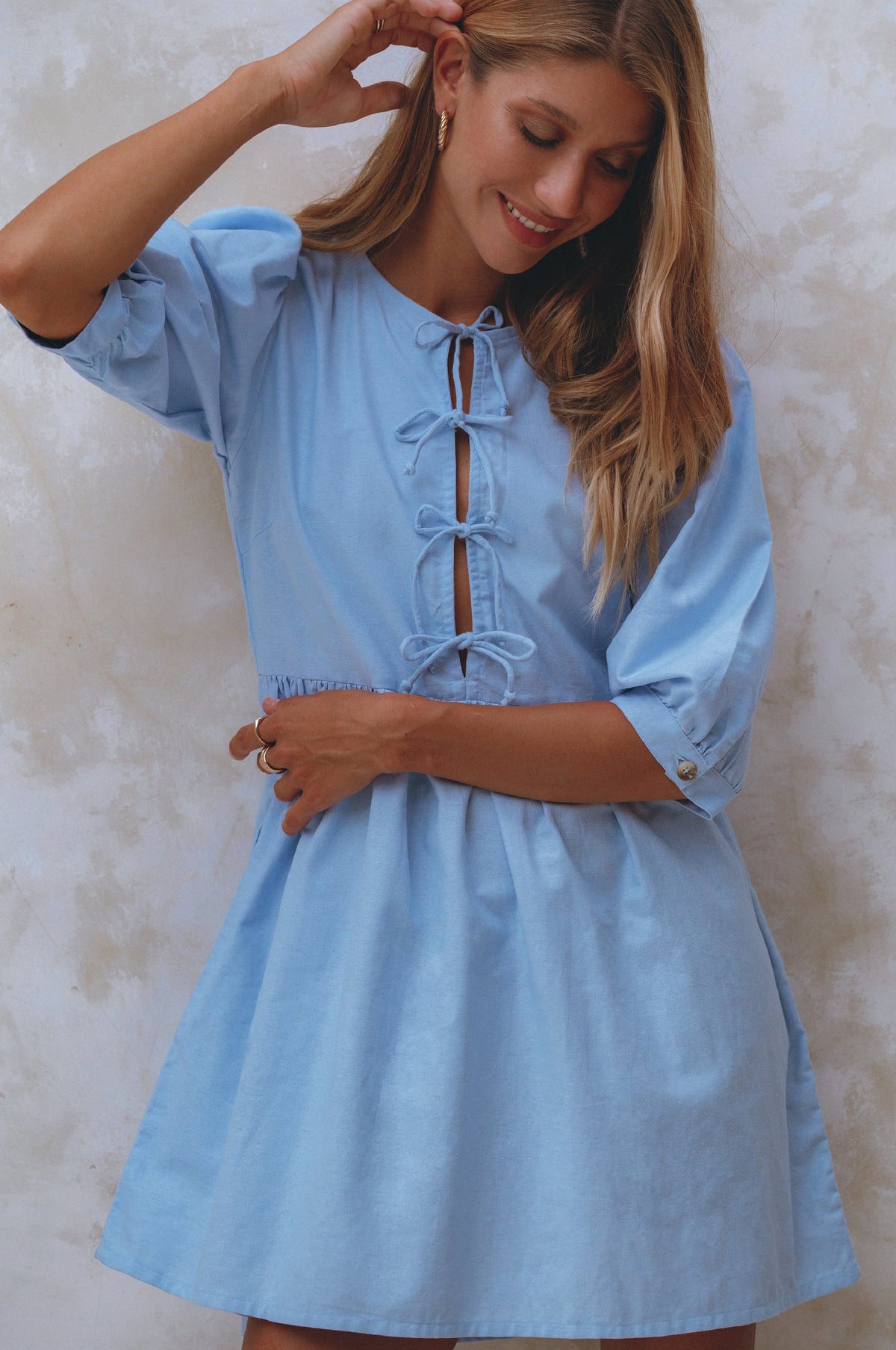 Beatrice Puff Sleeve Linen Mini Dress (Sale)