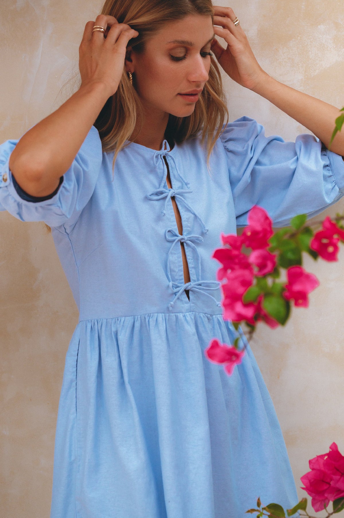 Beatrice Puff Sleeve Linen Mini Dress (Sale)