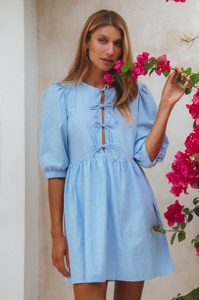 Beatrice Puff Sleeve Linen Mini Dress (Sale)