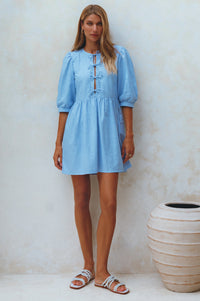 Beatrice Puff Sleeve Linen Mini Dress (Sale)