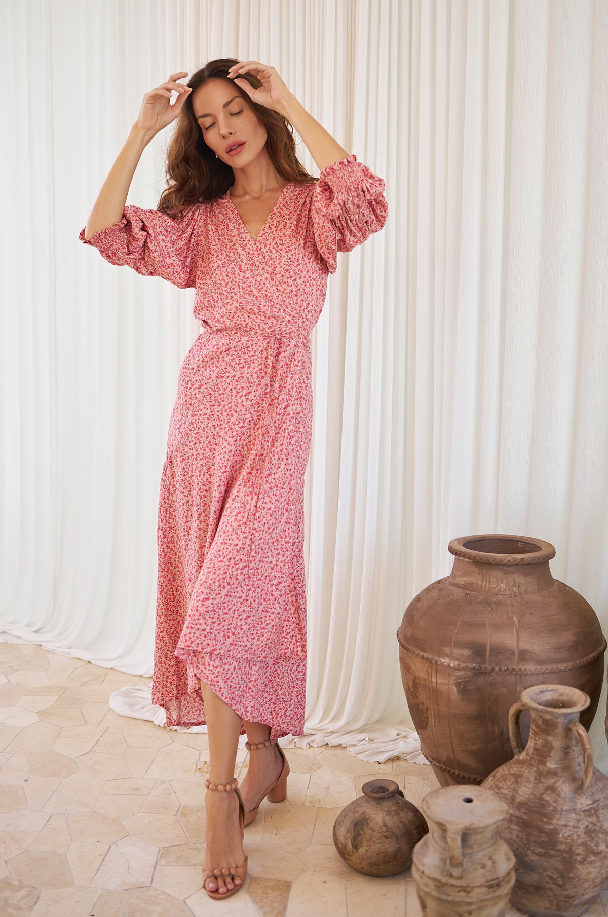 Set Sail Puff Sleeve Wrap Cotton Dress (Sale)