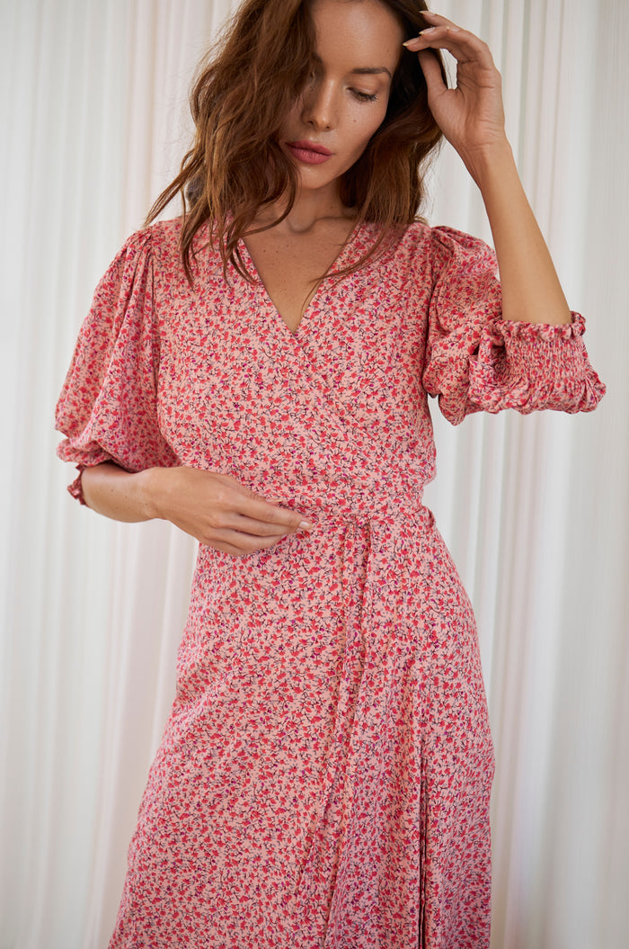 Set Sail Puff Sleeve Wrap Cotton Dress (Sale)