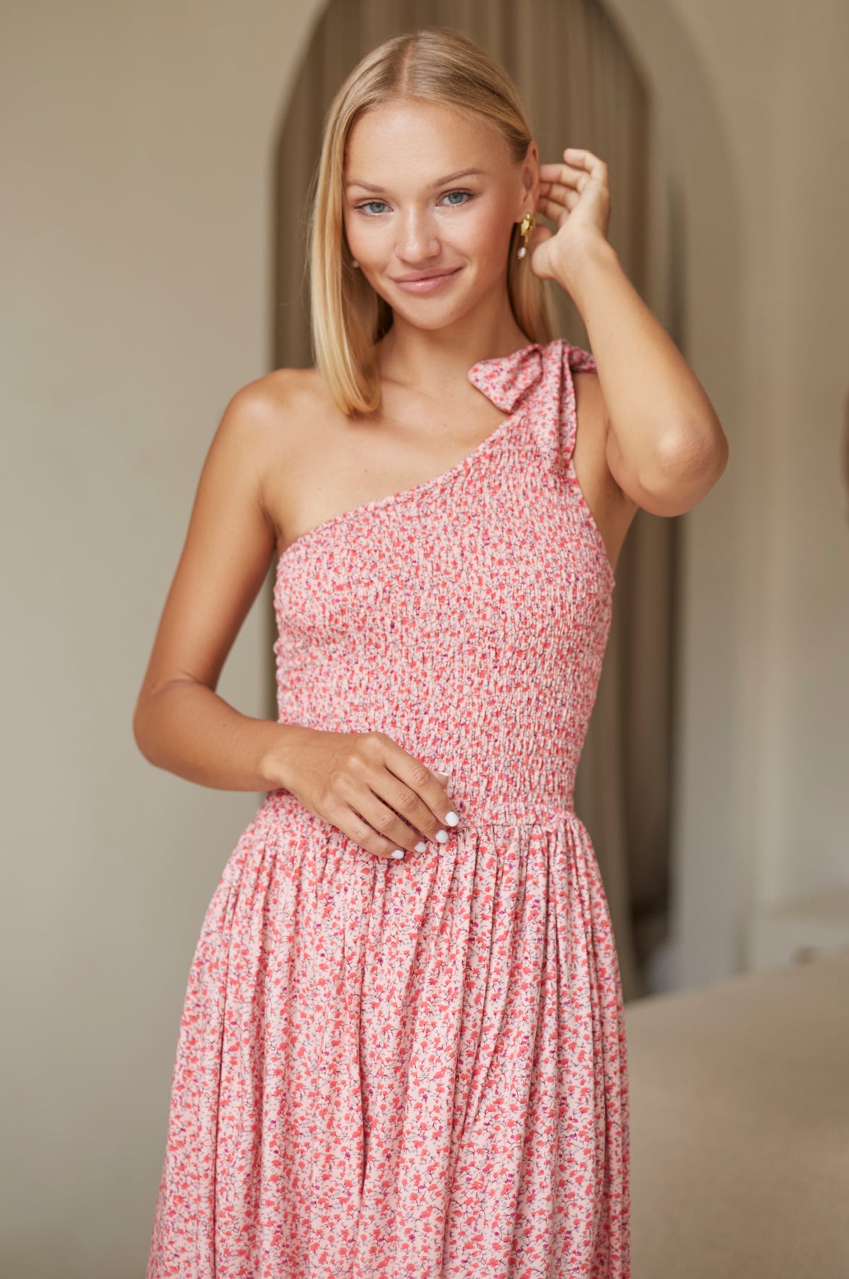 Sienna One-Shoulder Shirred Dress (Sale)