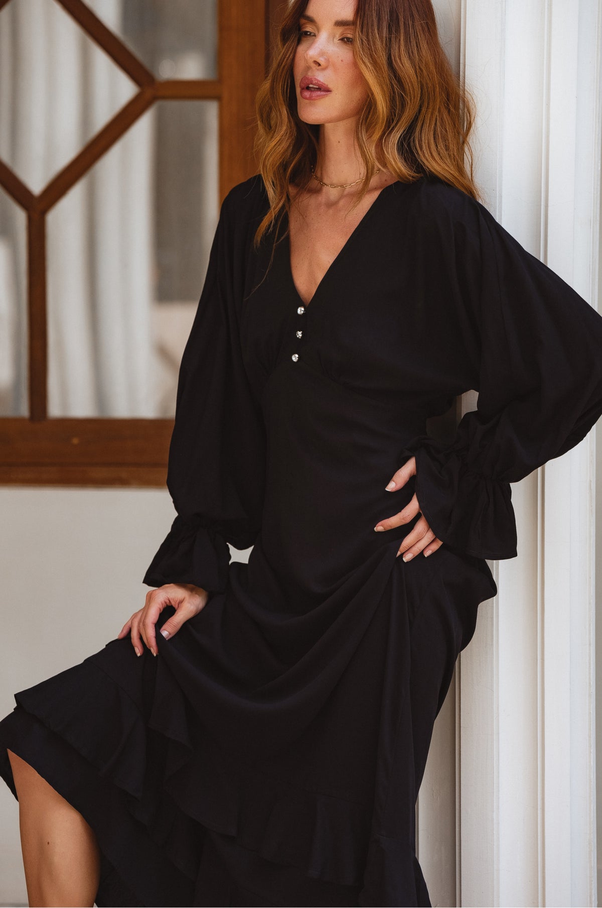 Ava Long Sleeve Ruffle Maxi Dress (Sale)