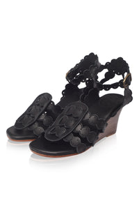 Black Charm Leather Wedge Sandals — handmade by Bali ELF
