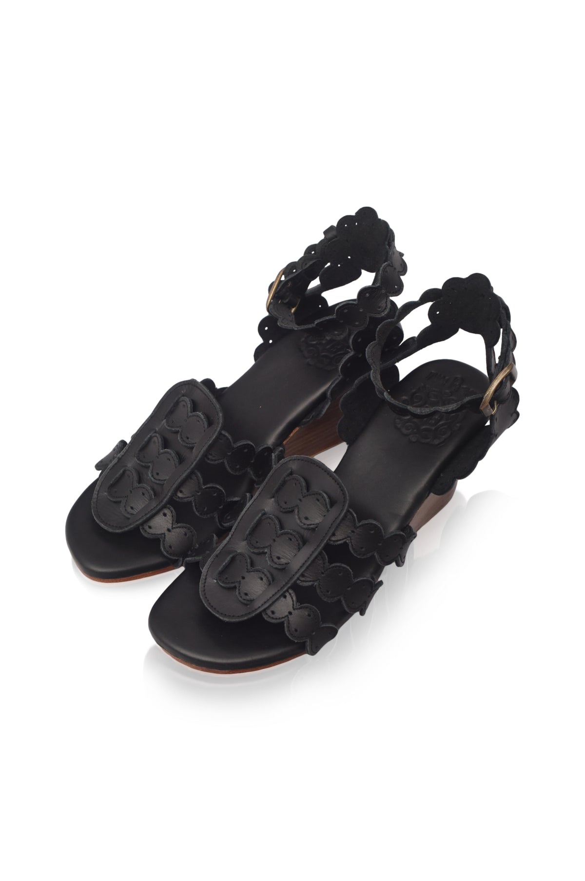 Black Charm Leather Wedge Sandals — handmade by Bali ELF