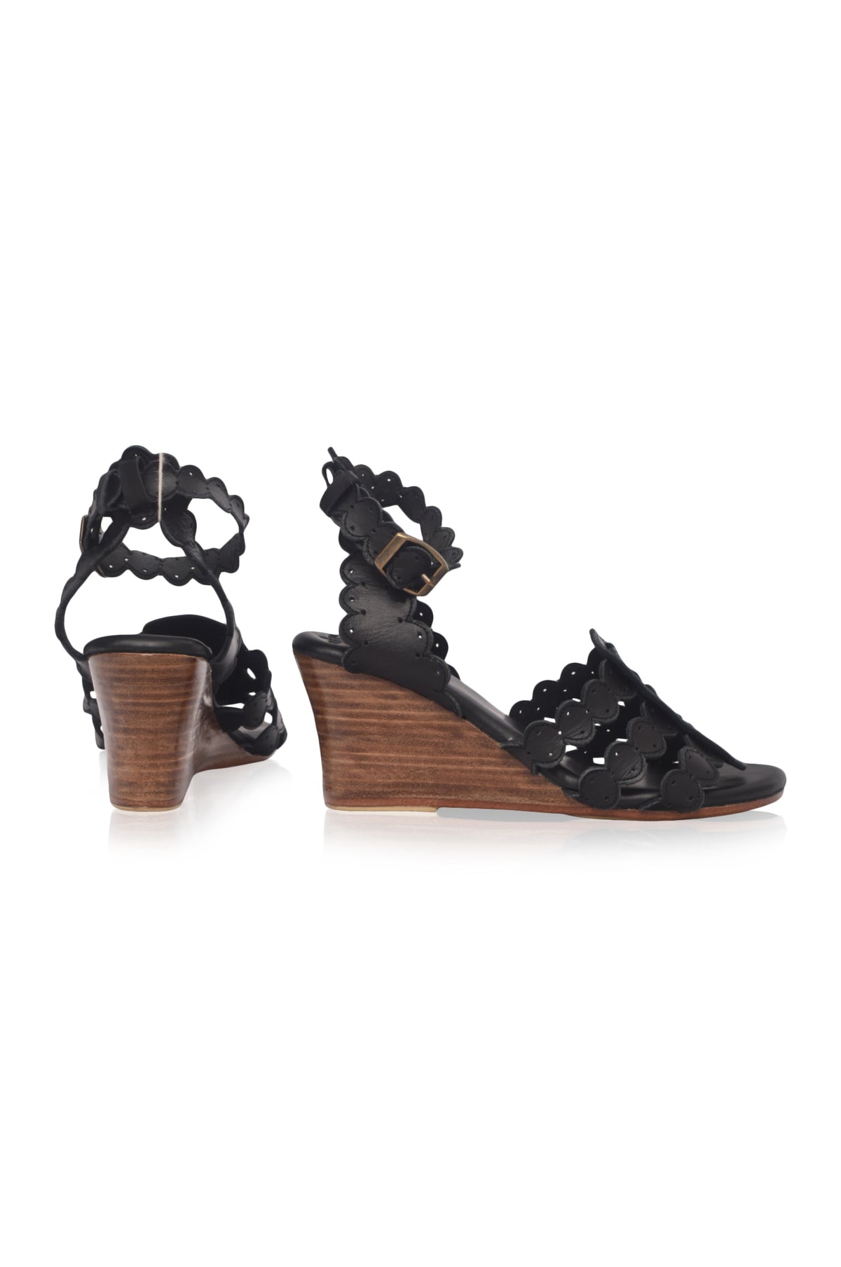 Black Charm Leather Wedge Sandals — handmade by Bali ELF