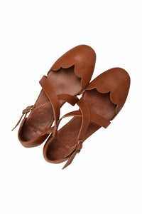 Camel cross-strap leather ballet flats, leather sole detail — handmade by Bali ELF
