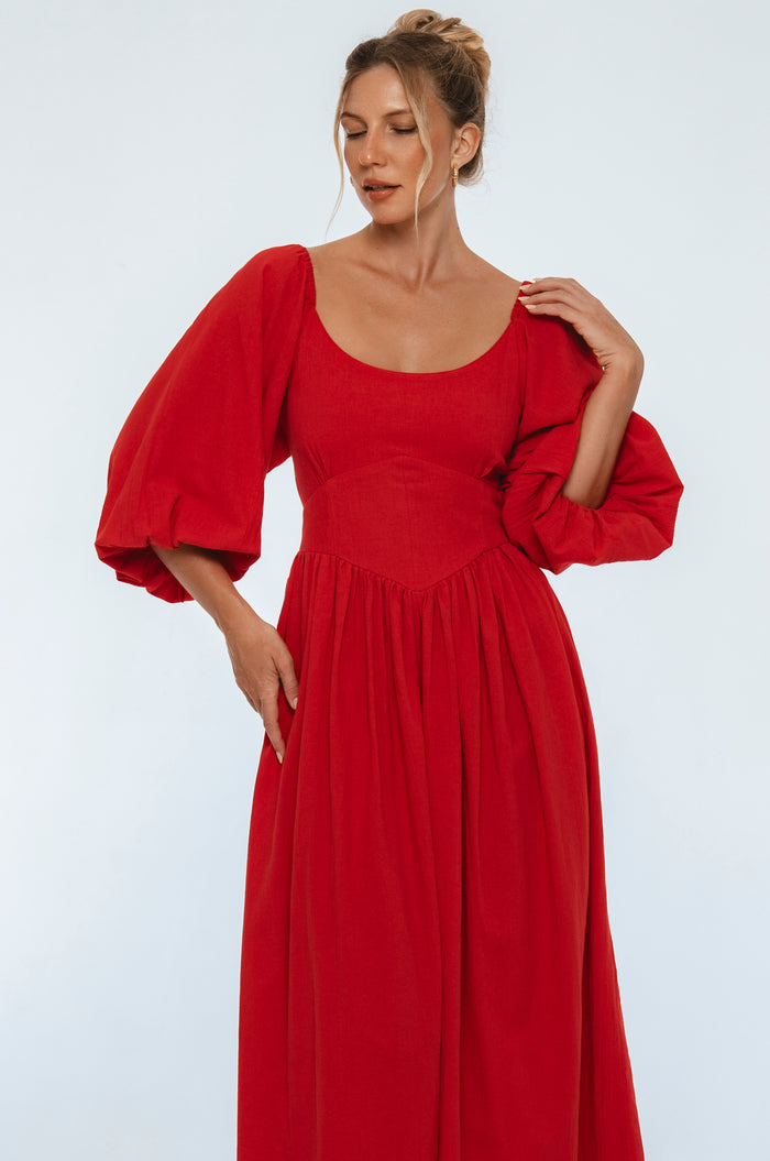 Genevieve Puff Sleeve Midi Dress