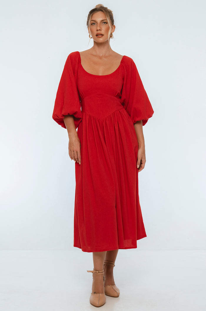 Genevieve Puff Sleeve Midi Dress