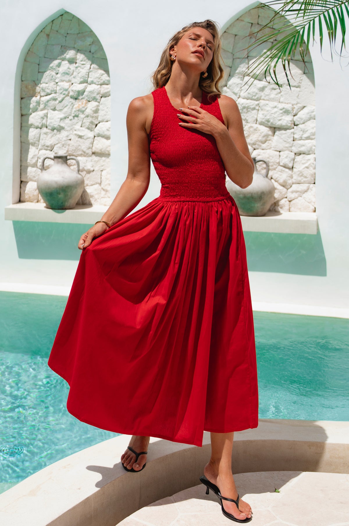 Lucciola Smocked Cotton Midi Dress