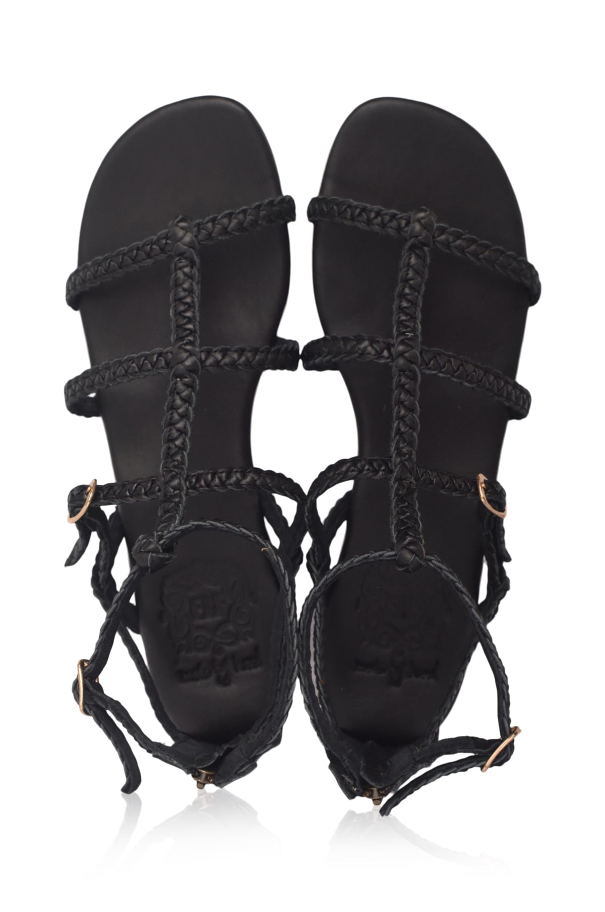 Black gladiator leather sandals, leather sole detail — handmade by Bali ELF