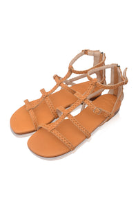 Light tan gladiator leather sandals, lace-up strap detail — handmade by Bali ELF