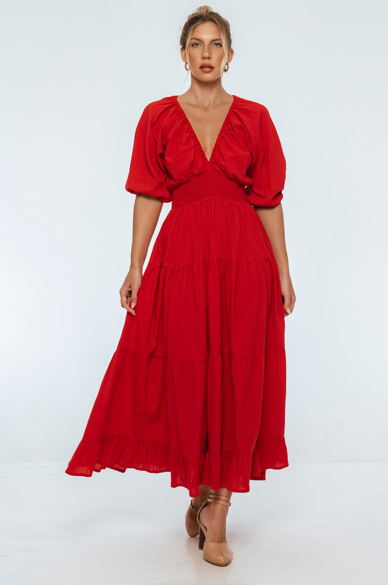 Lucienne Smocked Linen Maxi Dress