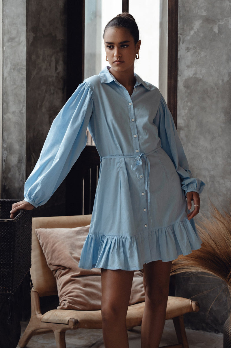 Malina Button Down Cotton Mini Dress (Sale)