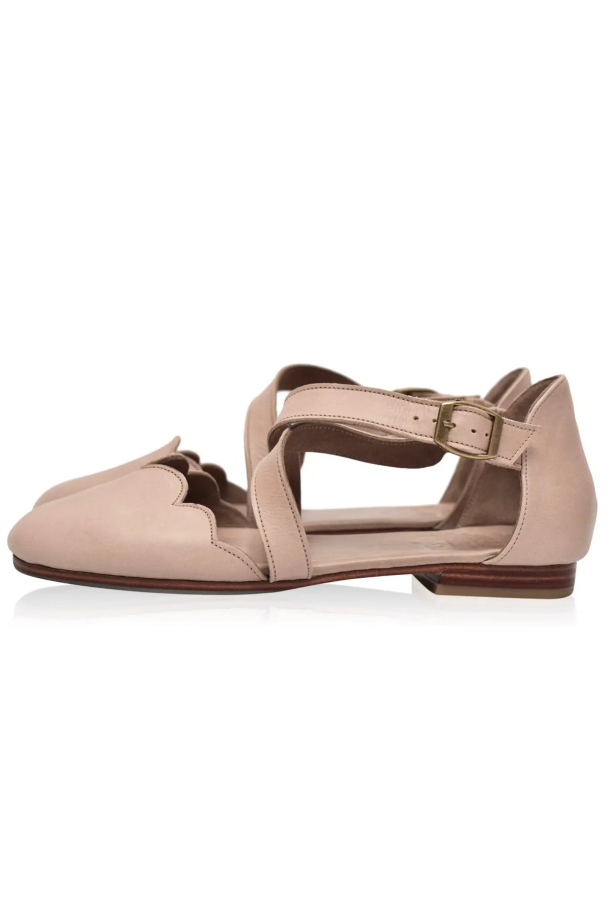 Camel cross-strap leather ballet flats, pair — handmade by Bali ELF