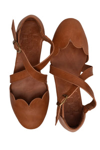 Camel cross-strap leather ballet flats, round-toe silhouette — handmade by Bali ELF