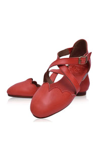 Camel cross-strap leather ballet flats — handmade by Bali ELF