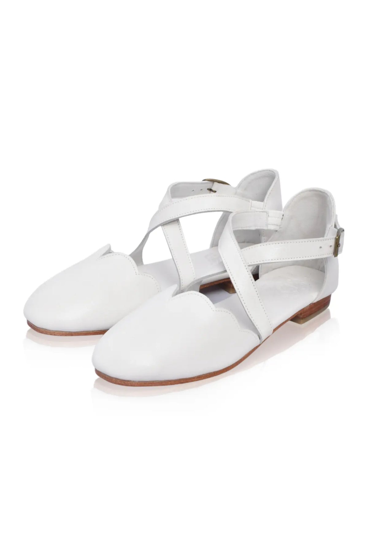Camel cross-strap leather ballet flats, round-toe silhouette — handmade by Bali ELF