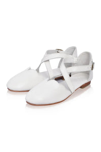 Camel cross-strap leather ballet flats, round-toe silhouette — handmade by Bali ELF