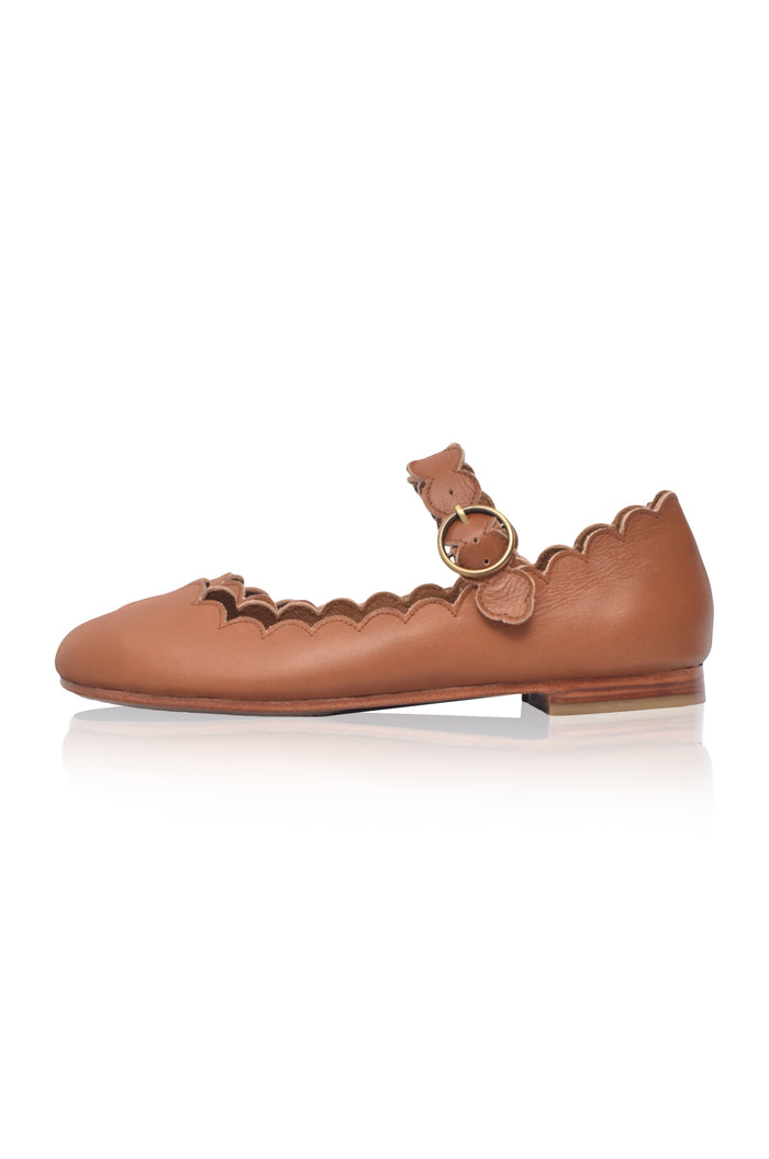 Scalloped Mary Jane leather flats — handmade by Bali ELF