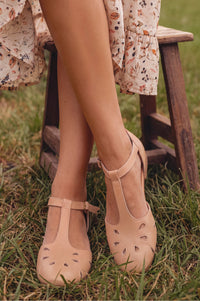 Oasis Cutout T-Strap Leather Flats