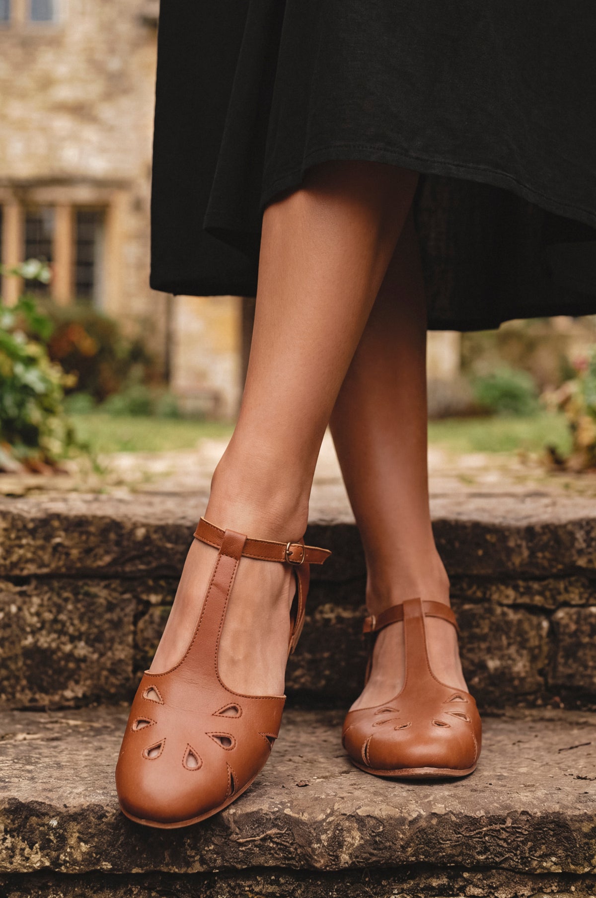 Oasis Cutout T-Strap Leather Flats