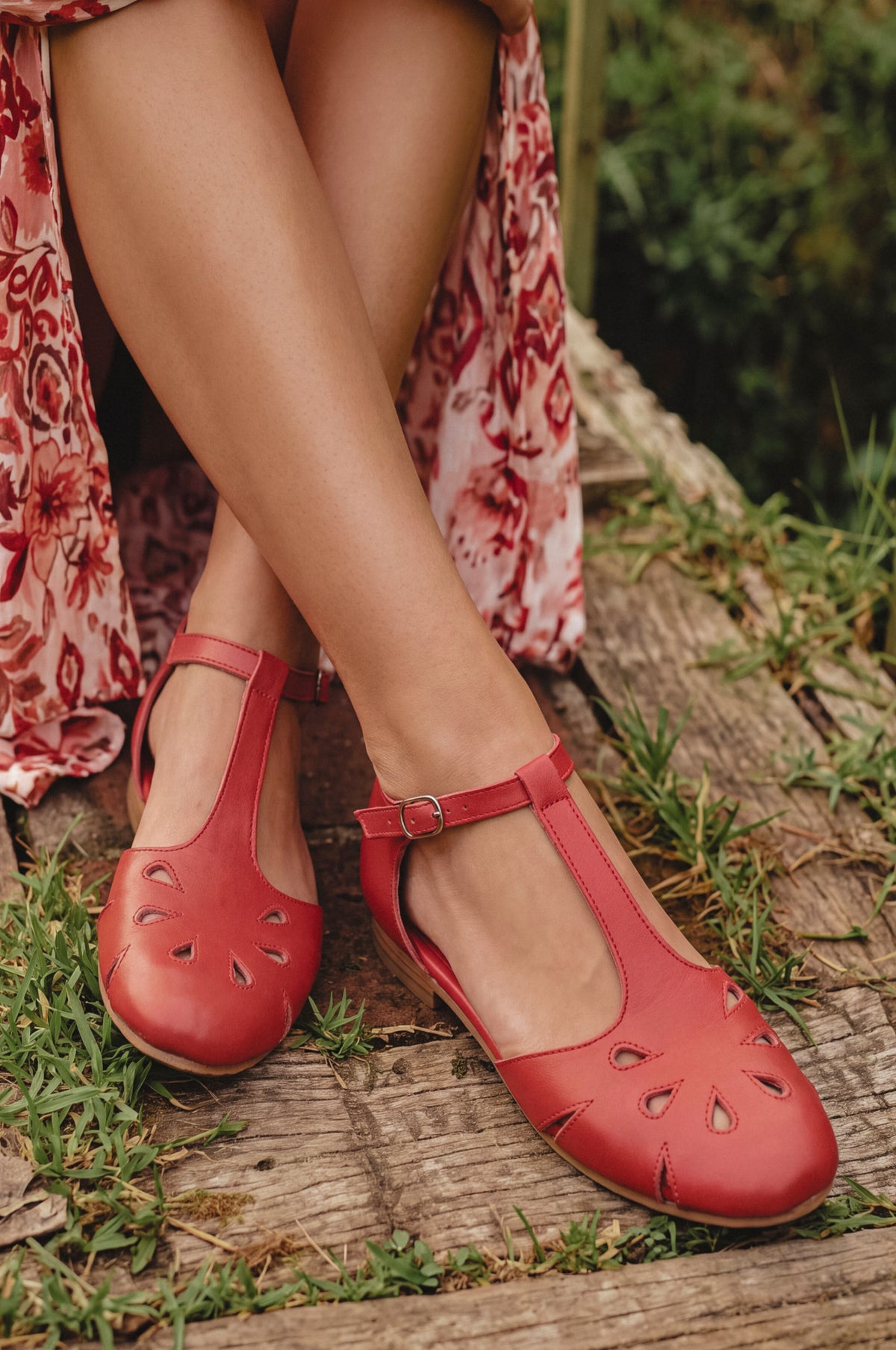 Oasis Cutout T-Strap Leather Flats