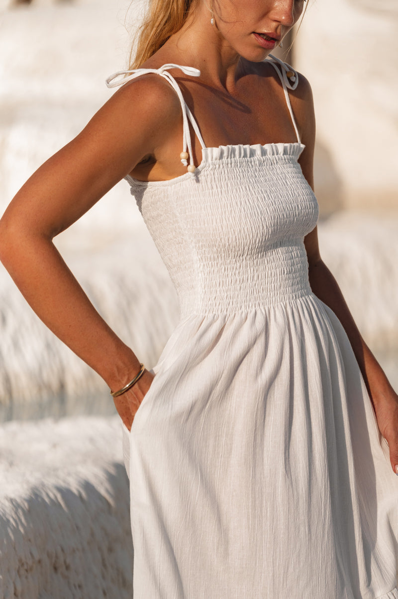 Paradiso Strappy Linen Midi Dress