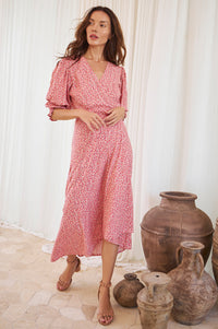 Set Sail Puff Sleeve Wrap Cotton Dress