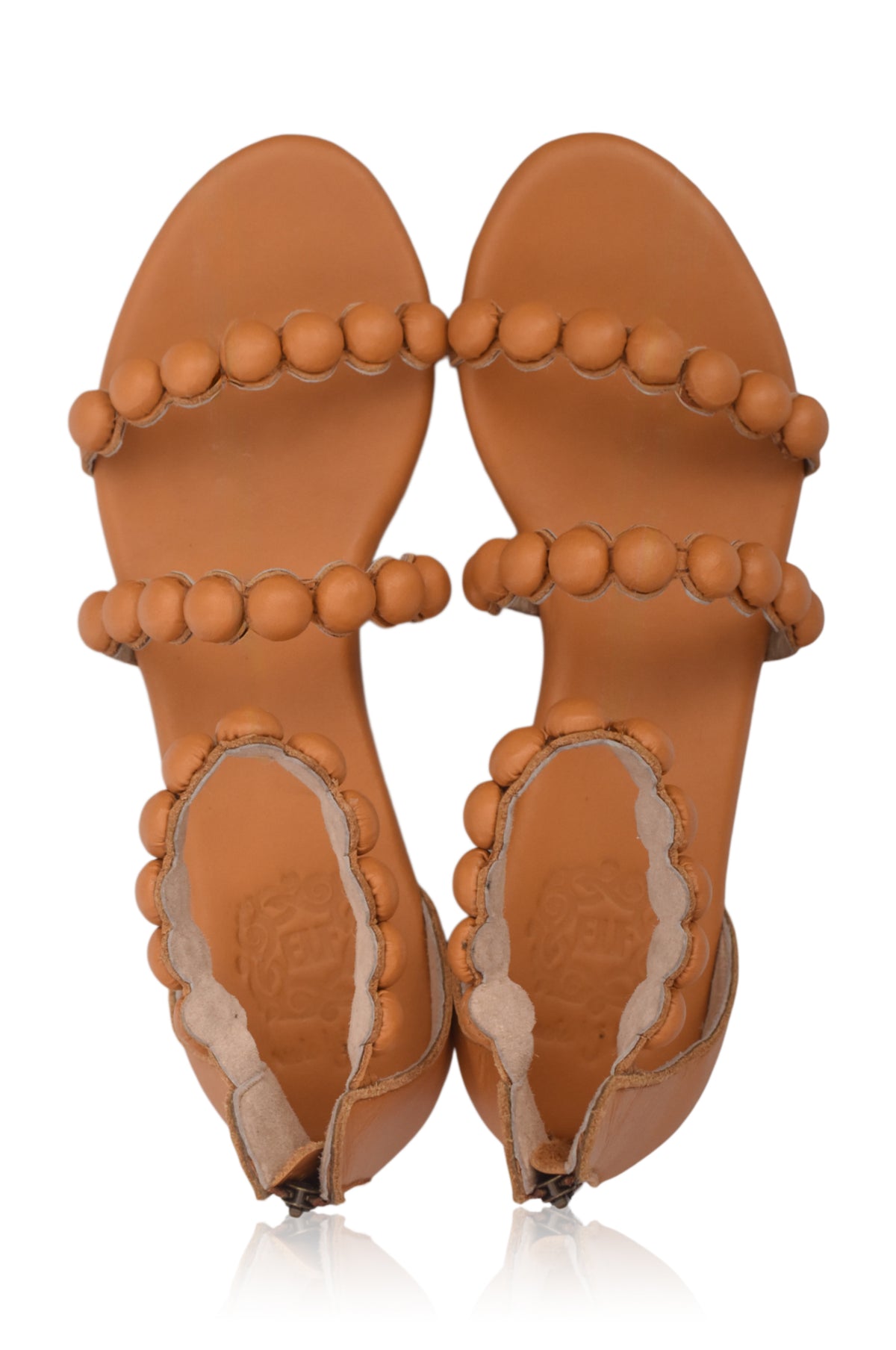 Light tan leather sandals, strap detail — handmade by Bali ELF