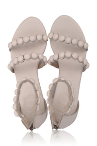 White leather sandals, leather sole detail — handmade by Bali ELF