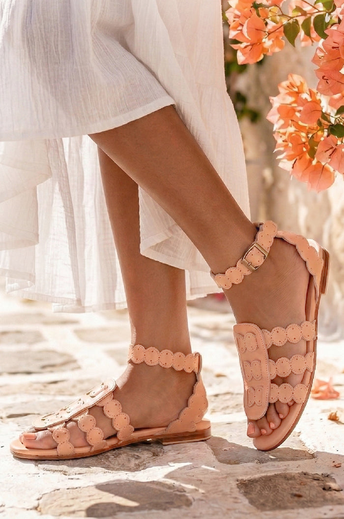 Scalloped leather sandals, pair — handmade by Bali ELF