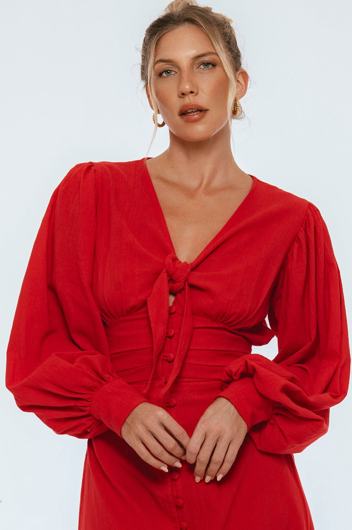 Velvet Sky Long Sleeve Linen Midi Dress