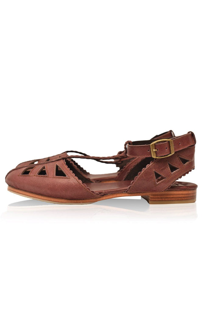 Blue T-strap leather sandals, sole detail — handmade by Bali ELF