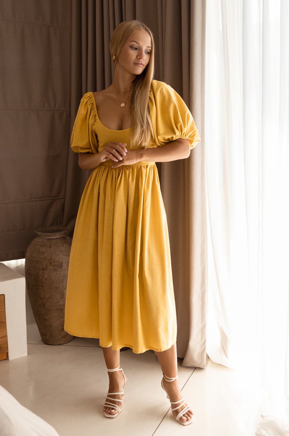 Cherie Puff Sleeve Midi Dress