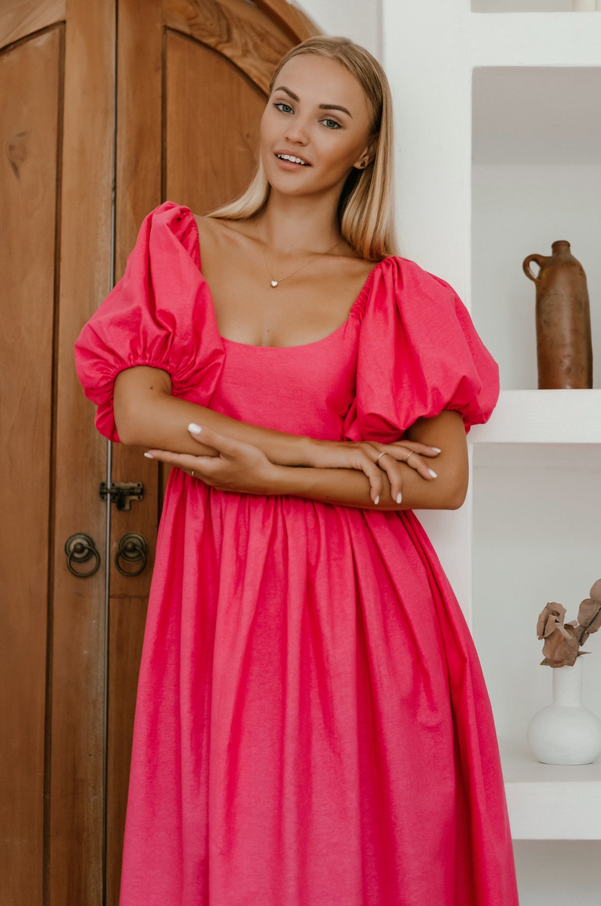 Cherie Puff Sleeve Midi Dress