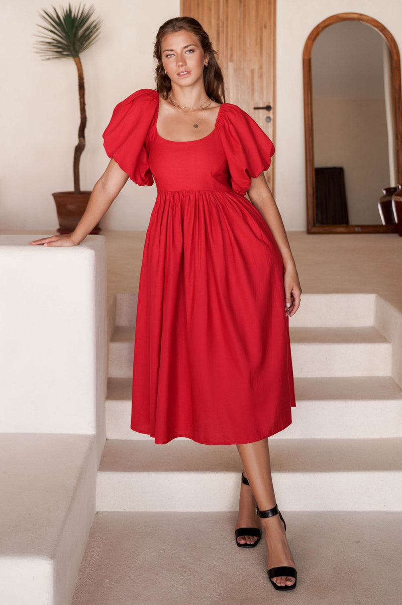 Cherie Puff Sleeve Midi Dress