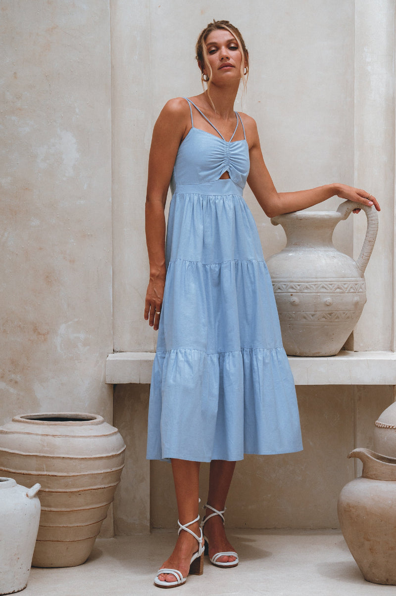 Rafaela Strappy Linen Midi Dress